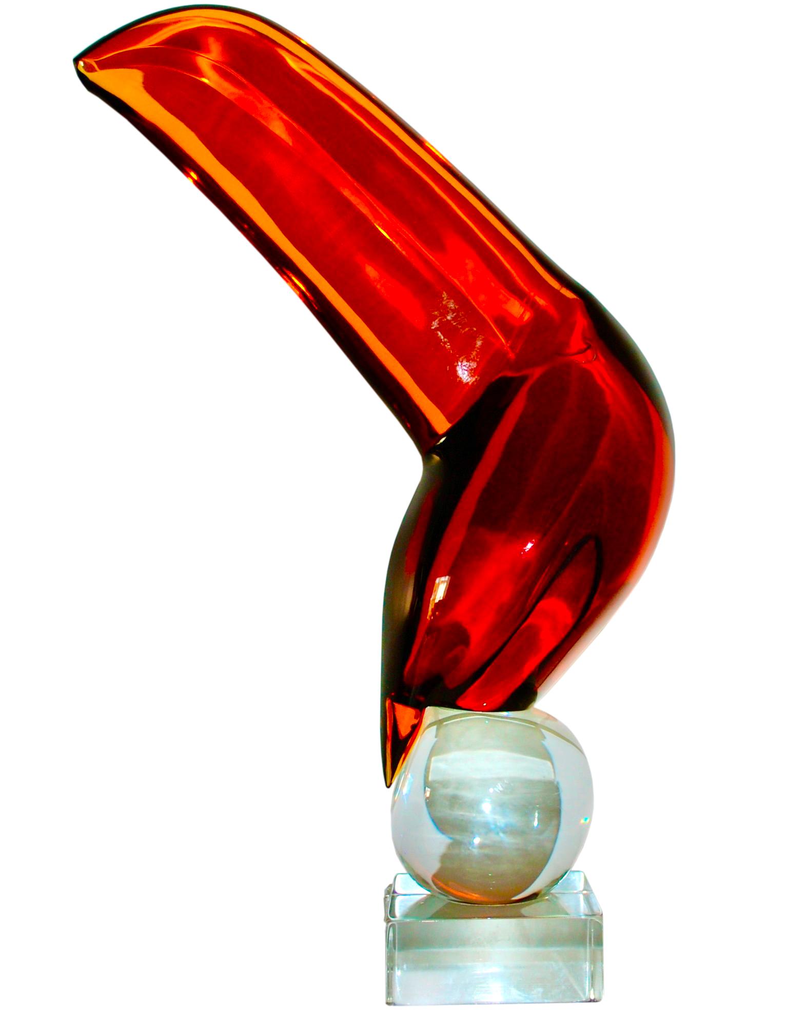 Walter Furlan Figurative Sculpture - Toucan Large Murano Glass Sculpture 