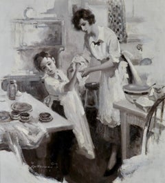 Boy Drying Hands with Mother's Help, Probable Magazine Story Illustration