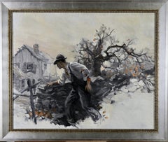 Mann in der Nähe einer Steinmauer, vermutlich Illustration einer Zeitschriftengeschichte