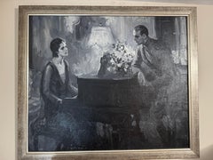 Soldat und Mädchen - Antikes Öl auf Leinwand Gemälde