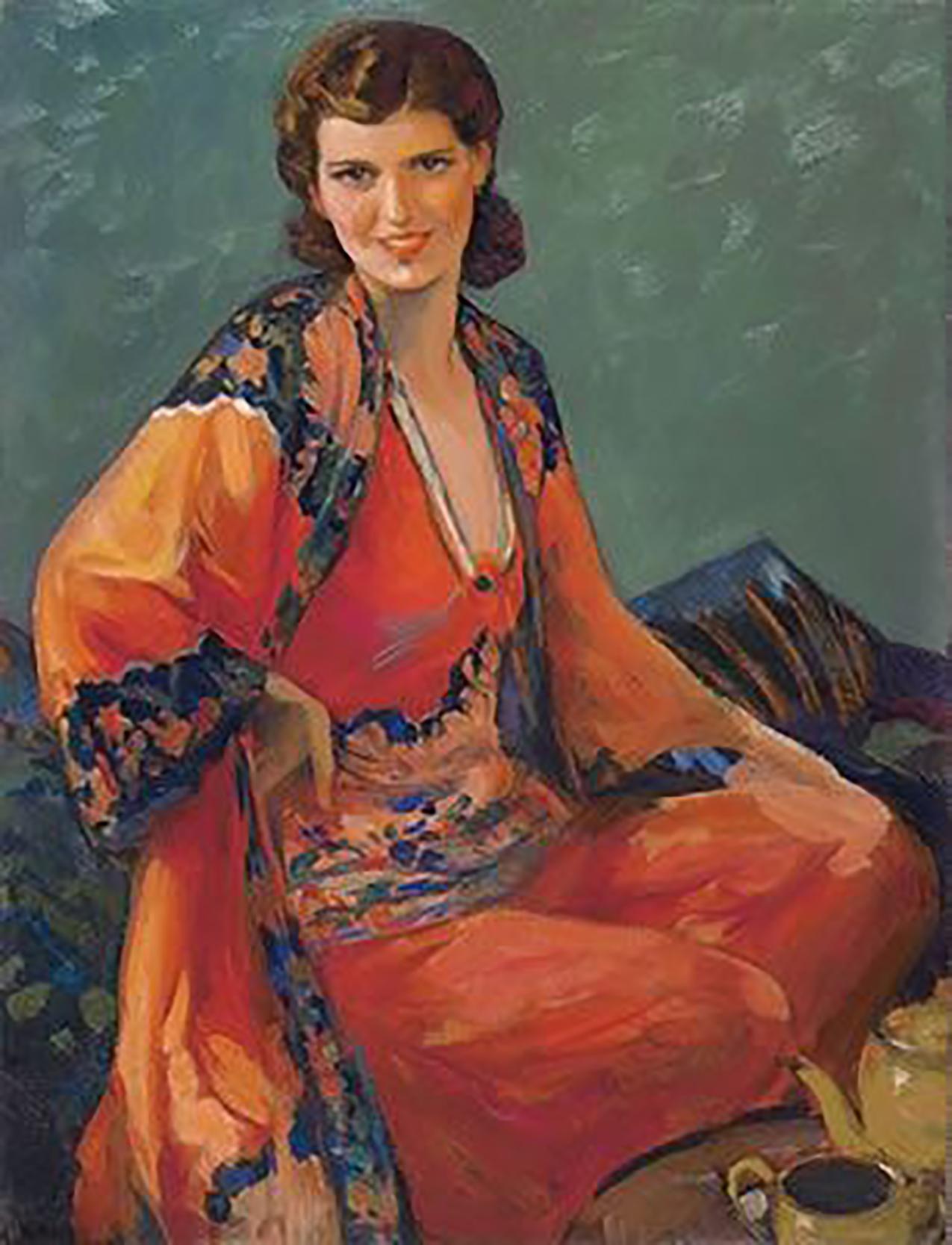 Walter G. Ratterman Figurative Painting - Woman Seated, Likely Magazine Cover