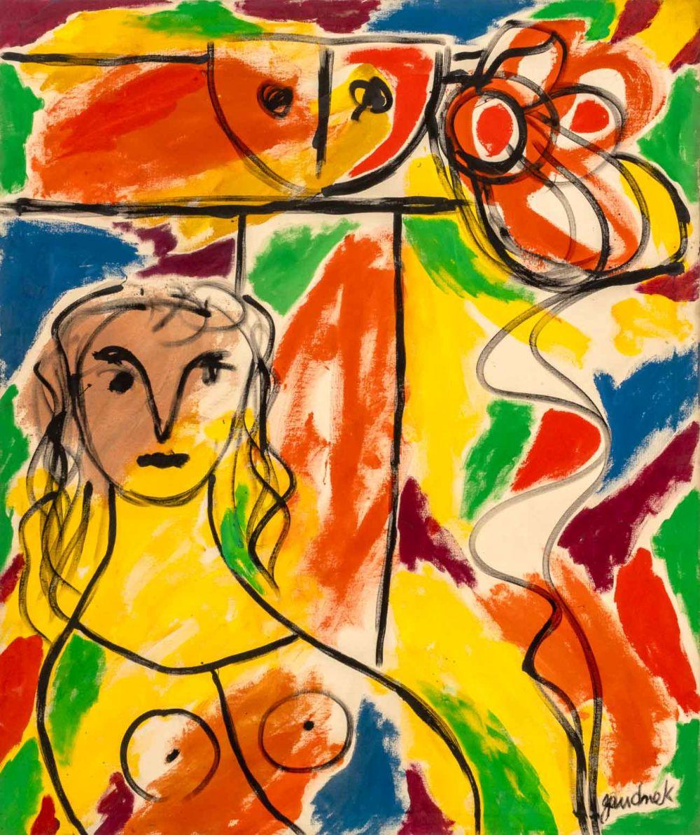 Walter Gaudnek Abstract Figures Oil on Canvas
