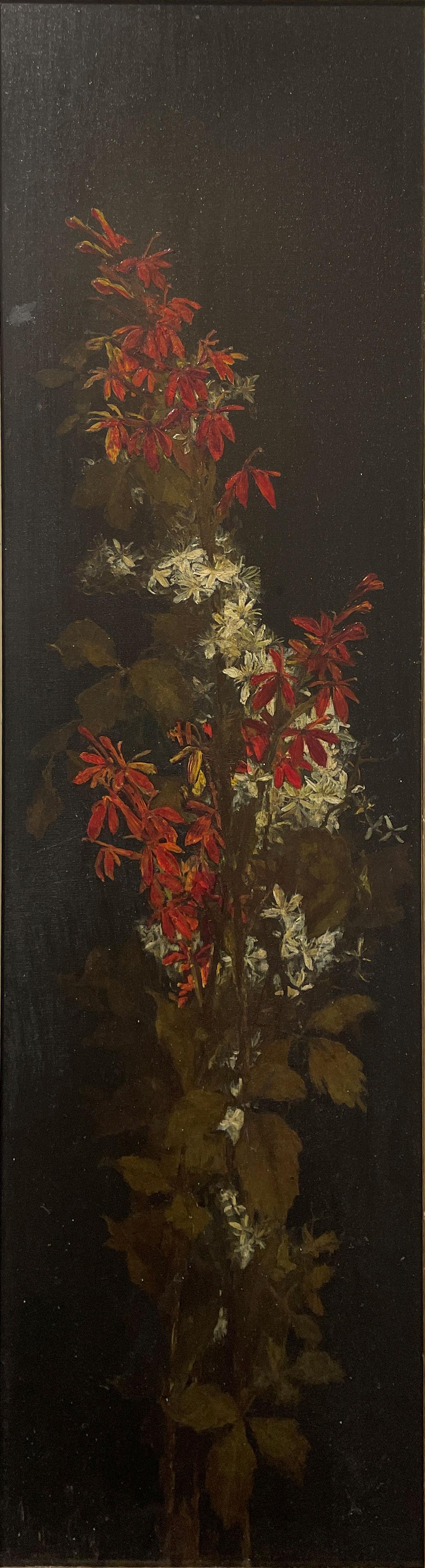 Walter Gay (1856 - 1937)
Cardinal Flowers Still Life, June, 1875
Signed lower left; dated on the reverse
Oil on board
24 3/4 x 7 1/8 inches

Provenance:
Private Collection, Brunswick, Maine

Born in Hingham, Massachusetts, Walter Gay became a