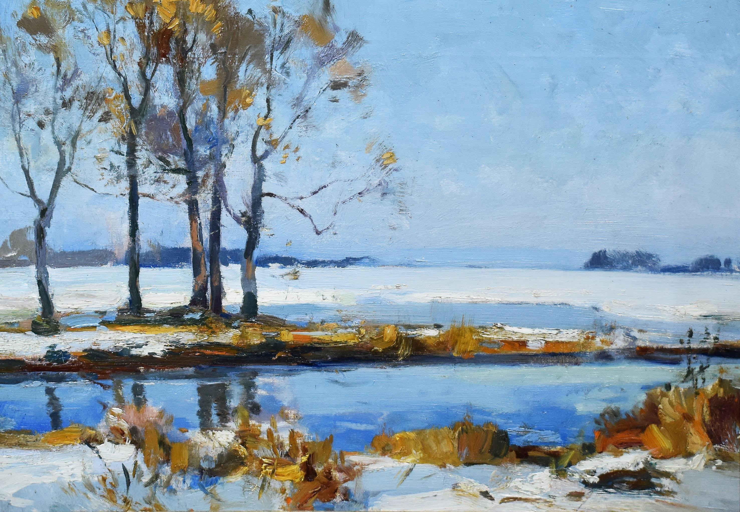 Antique American Impressionist Winter Long Island New York Landscape  Painting - Brown Landscape Painting by Walter Granville-Smith