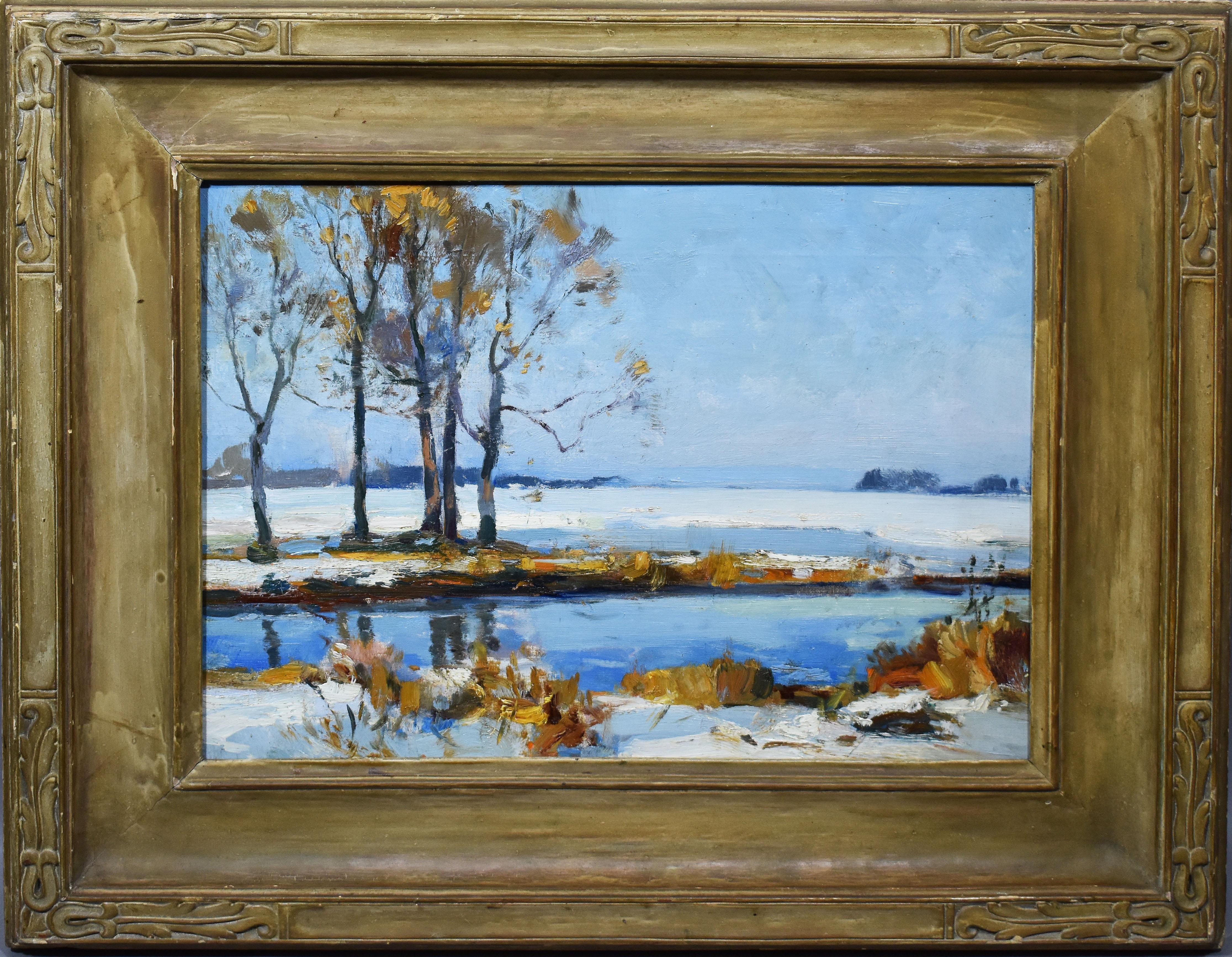 Walter Granville-Smith Landscape Painting - Antique American Impressionist Winter Long Island New York Landscape  Painting