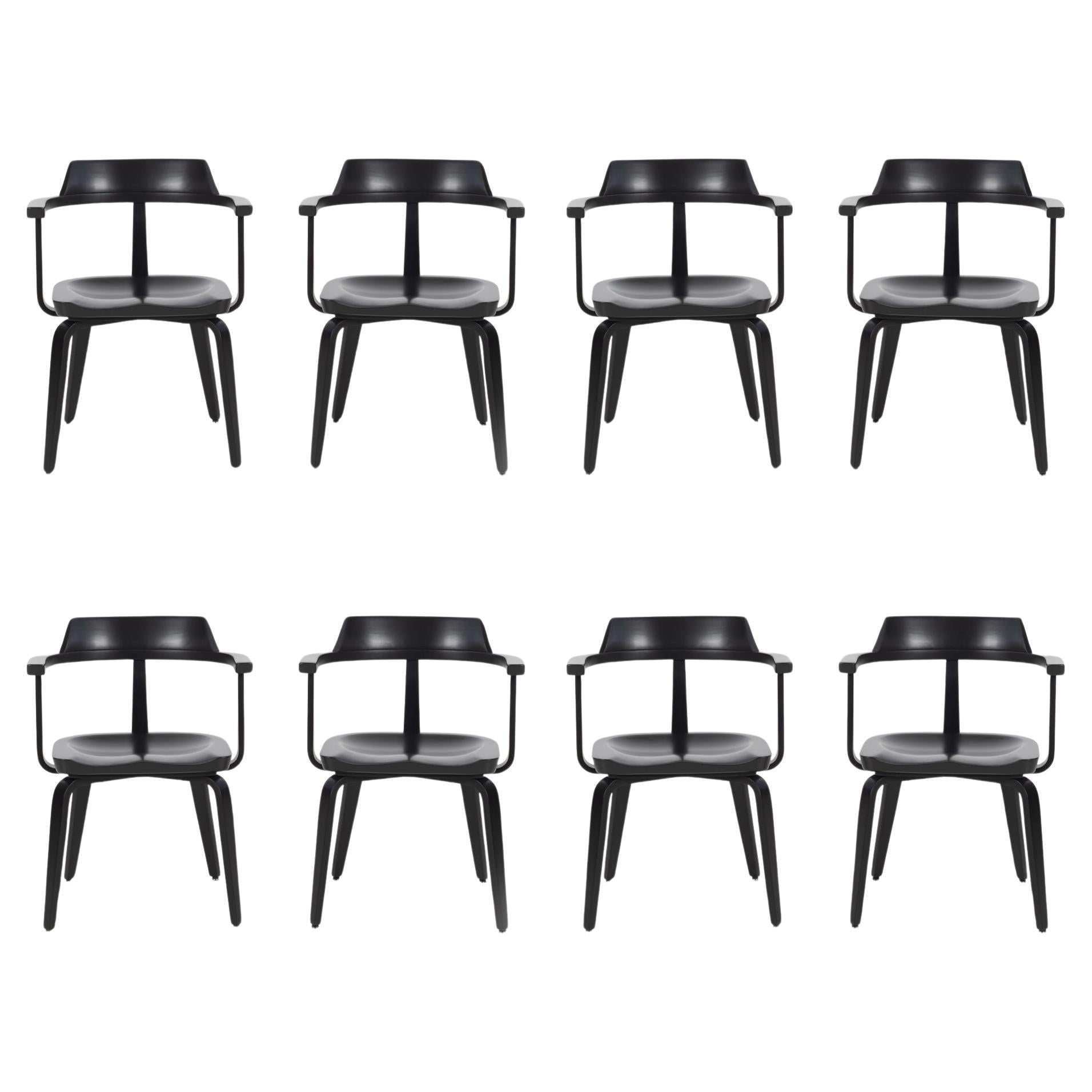 Walter Gropius Armlehnstühle für Thonet Achtergruppe in Schwarz 1951