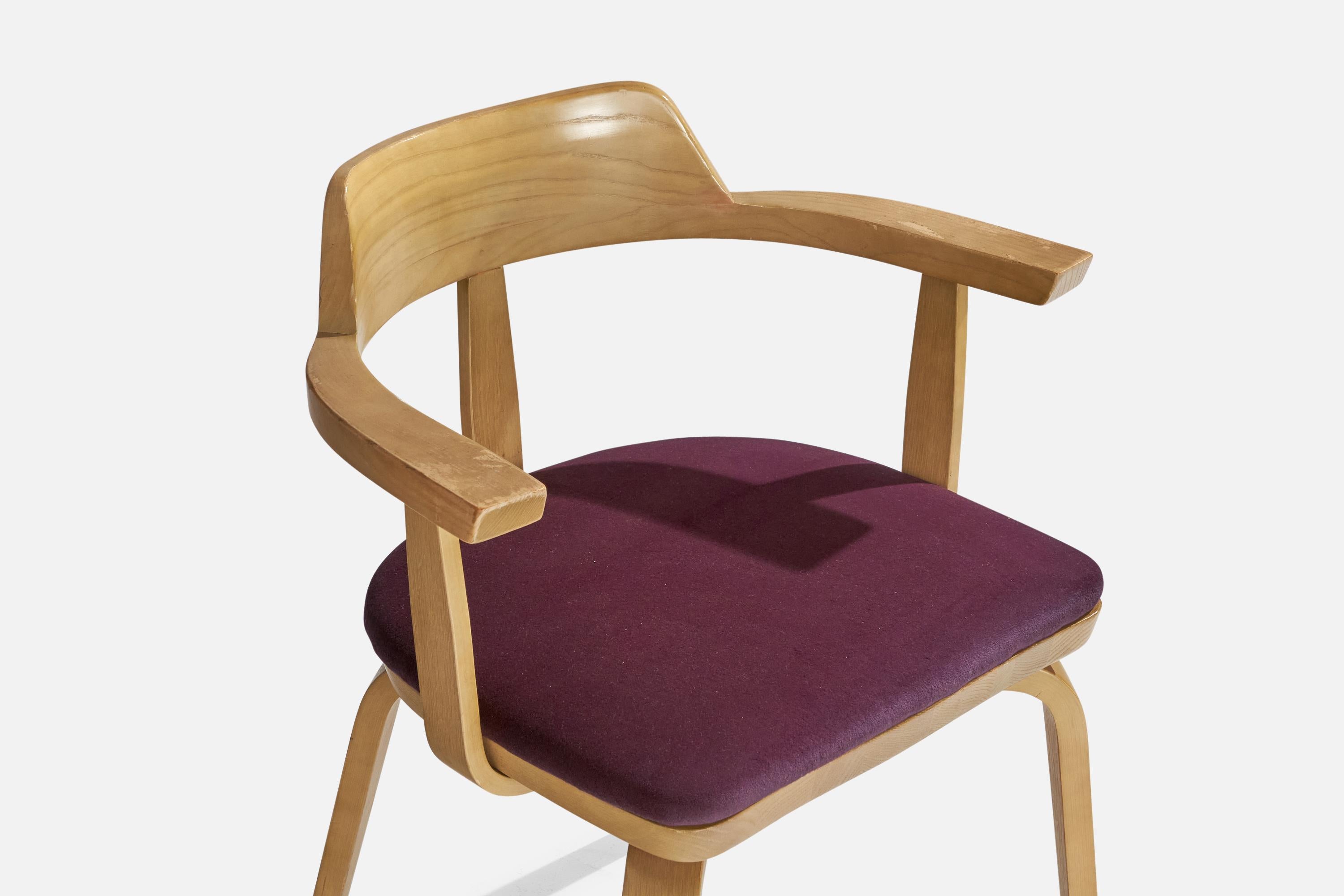 Walter Gropius, Sessel, Eiche, Samt, USA, 1970er Jahre im Angebot 7