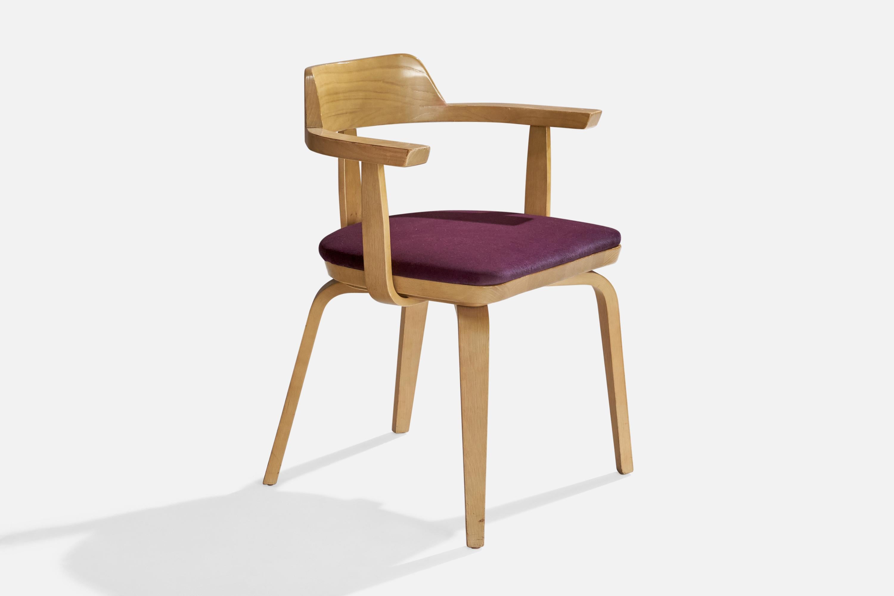 Walter Gropius, Sessel, Eiche, Samt, USA, 1970er Jahre im Angebot 4