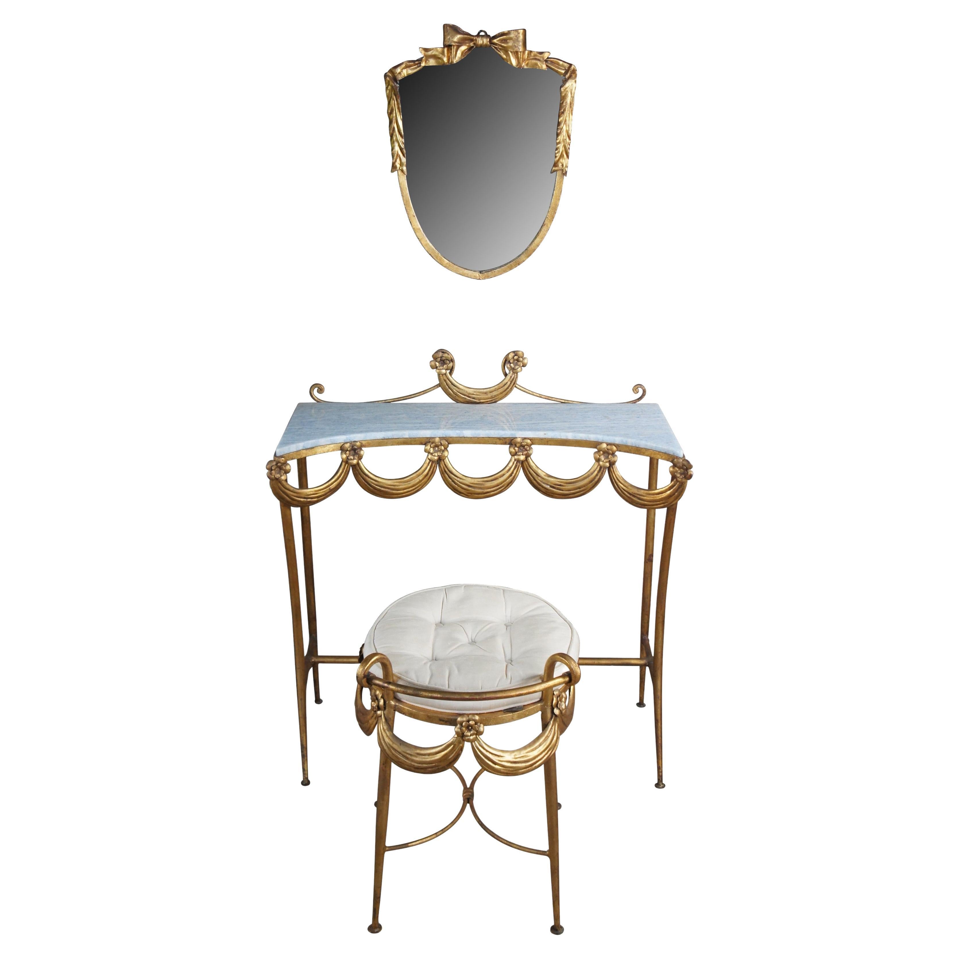 Walter Hatches Mid Century Italian Florentine Marble Vanity Dressing Table Stool