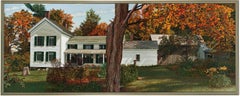 Upstate, Oil painting of a White House in Autumn by Walter Hatke, mid 1990s