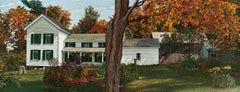 Upstate, Oil painting of a White House in Autumn by Walter Hatke, mid 1990s