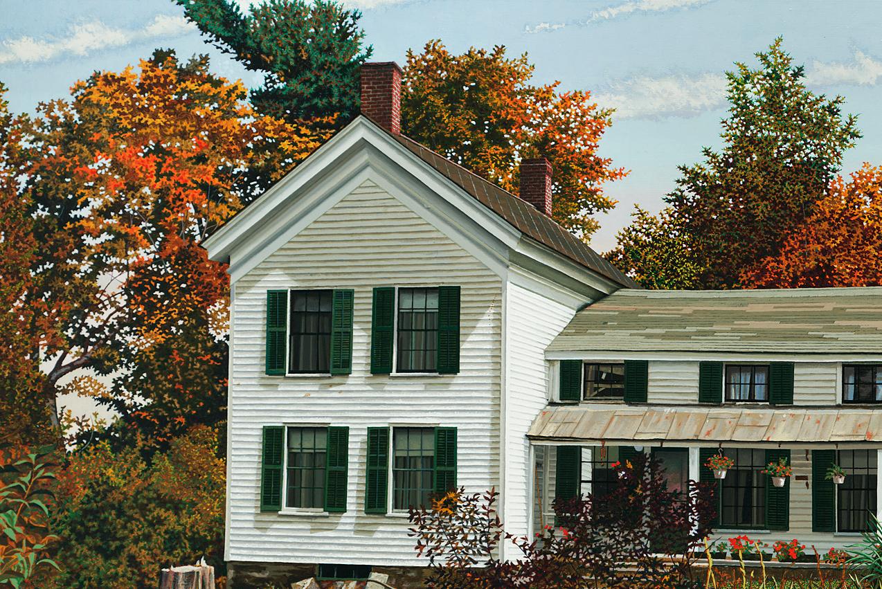 Upstate, Oil painting of a White House in Autumn by Walter Hatke, mid 1990s 3