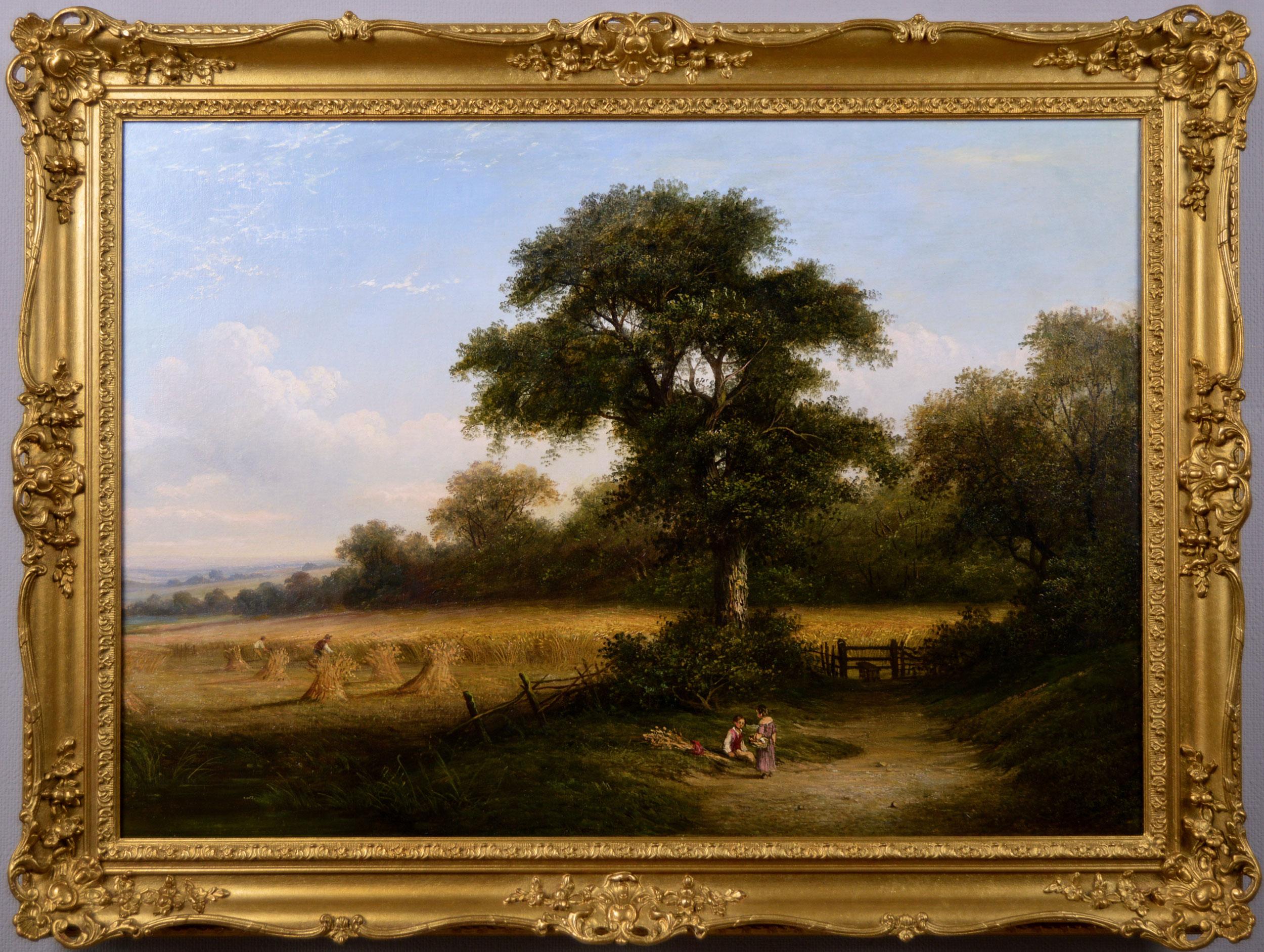 Walter Heath Williams Landscape Painting - 19th Century harvest scene landscape oil painting 