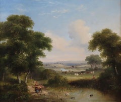 Pintura al óleo de Walter Heath Williams, "Una tranquila vista del campo"