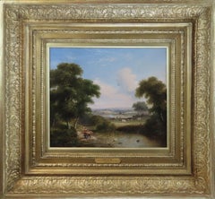 Pintura al óleo de Walter Heath Williams, "Una tranquila vista del campo"