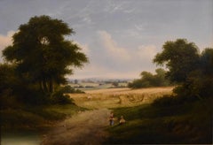 Pintura al óleo de Walter Heath Williams "Una vista de la cosecha"