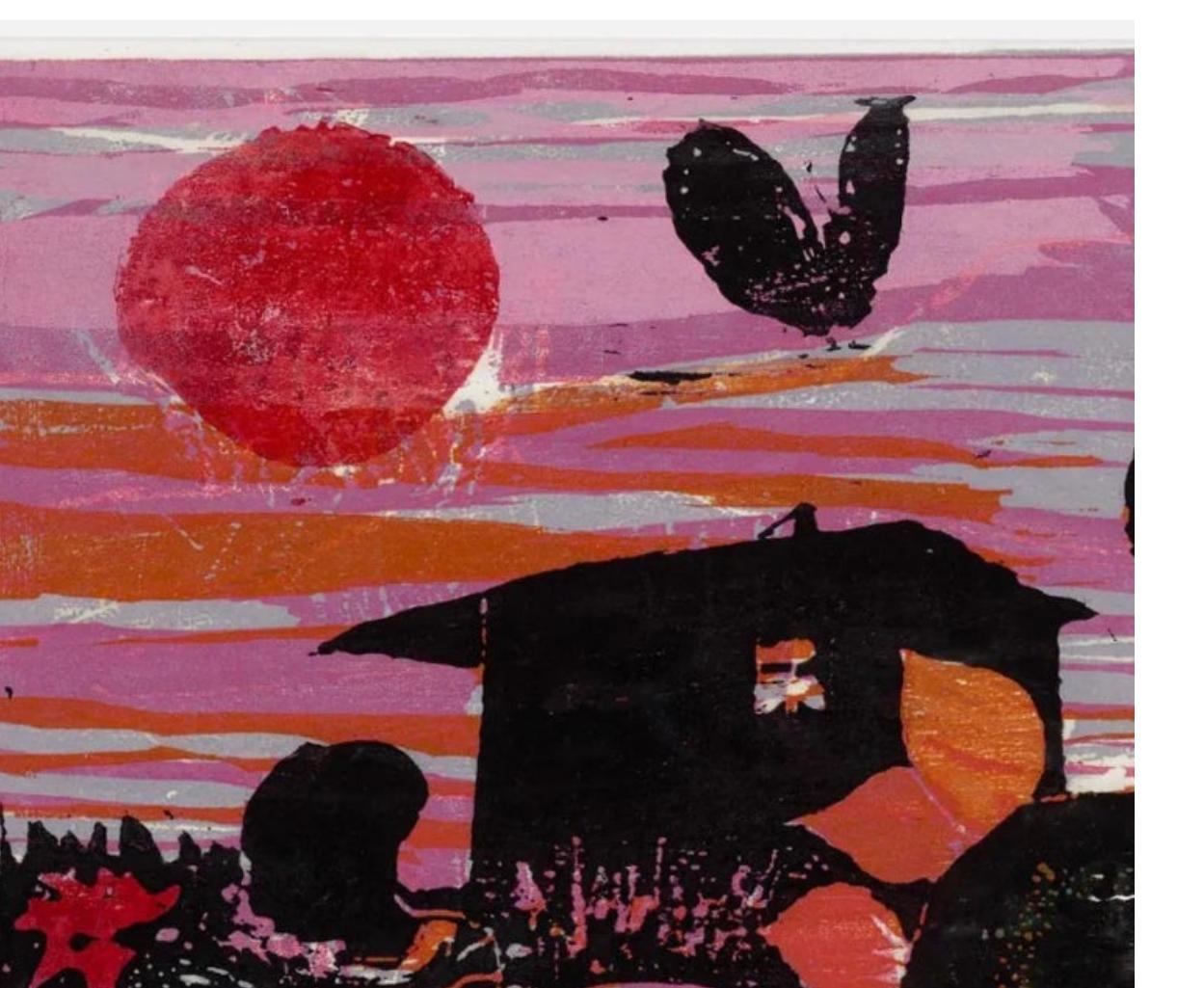 Paper Walter Henry Williams Sunflowers at Sunset Woodcut, Signed, Numbered, 1959, USA
