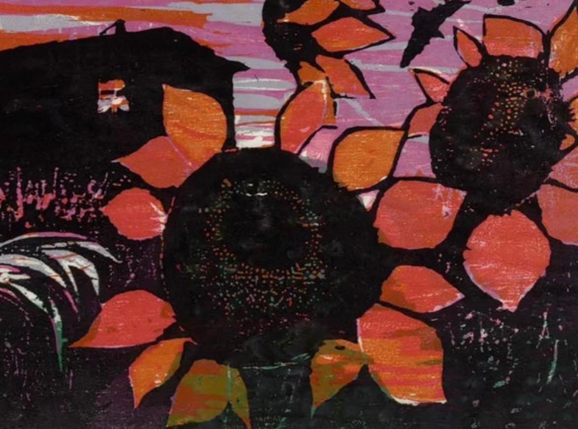 Walter Henry Williams Sunflowers at Sunset Woodcut, Signed, Numbered, 1959, USA 1