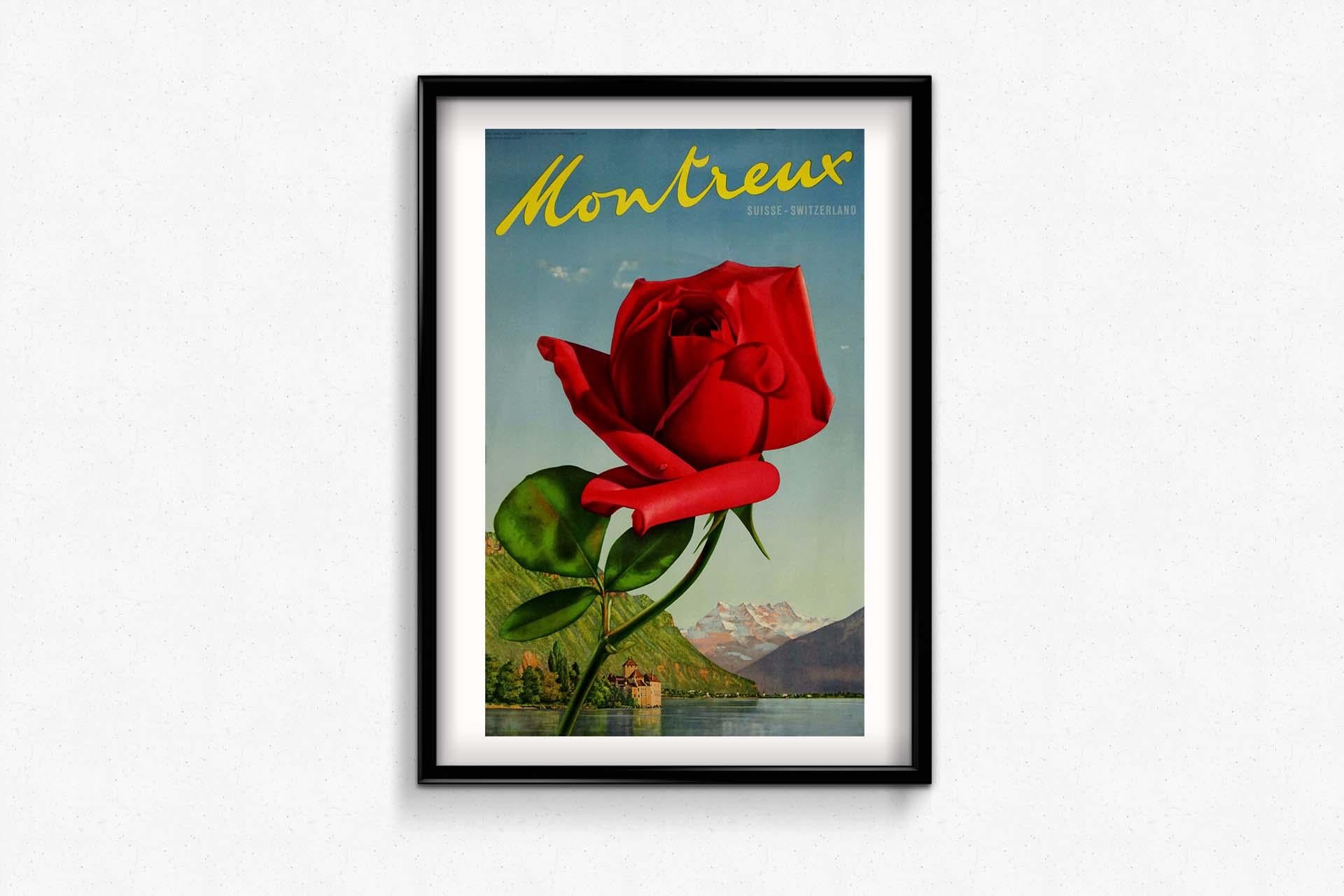 1941 original travel poster by Walter Herdeg for Montreux Switzerland For Sale 1