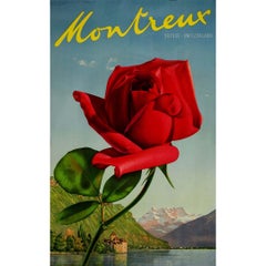 Vintage 1941 original travel poster by Walter Herdeg for Montreux Switzerland