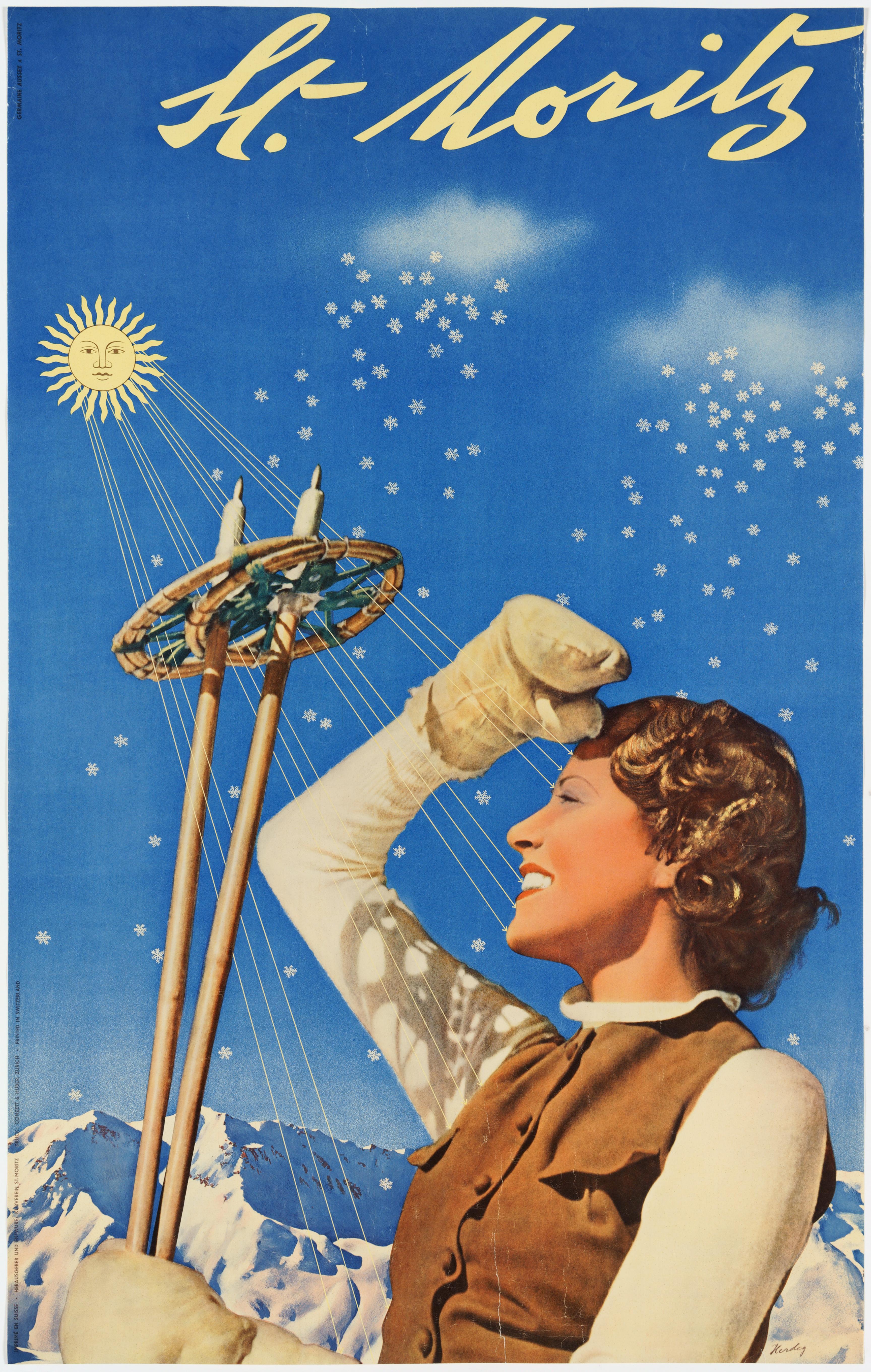 St. Moritz - Poster invernale originale della Svizzera