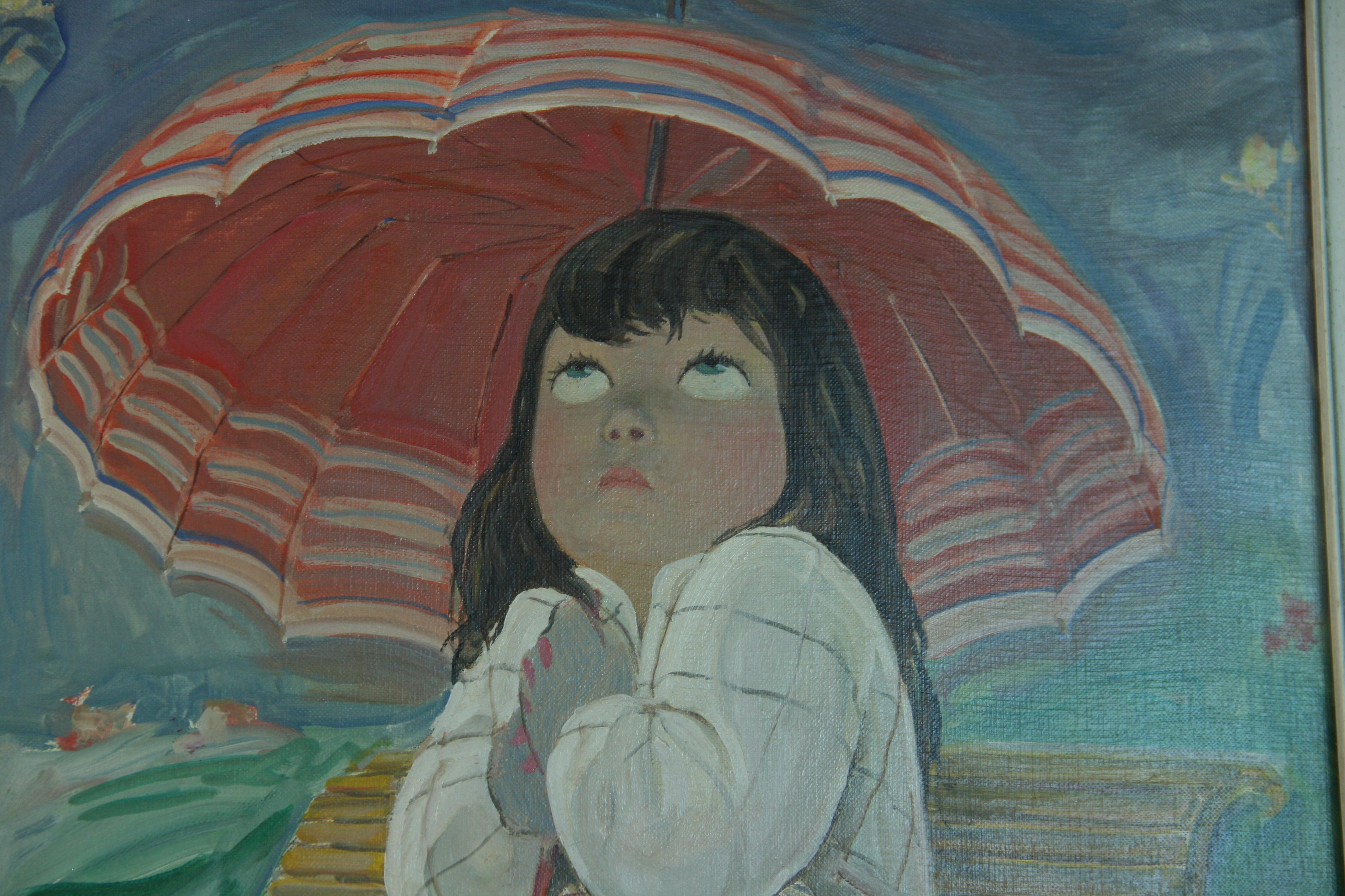 Ecolière Waiting For The Bus sous la pluie en vente 7