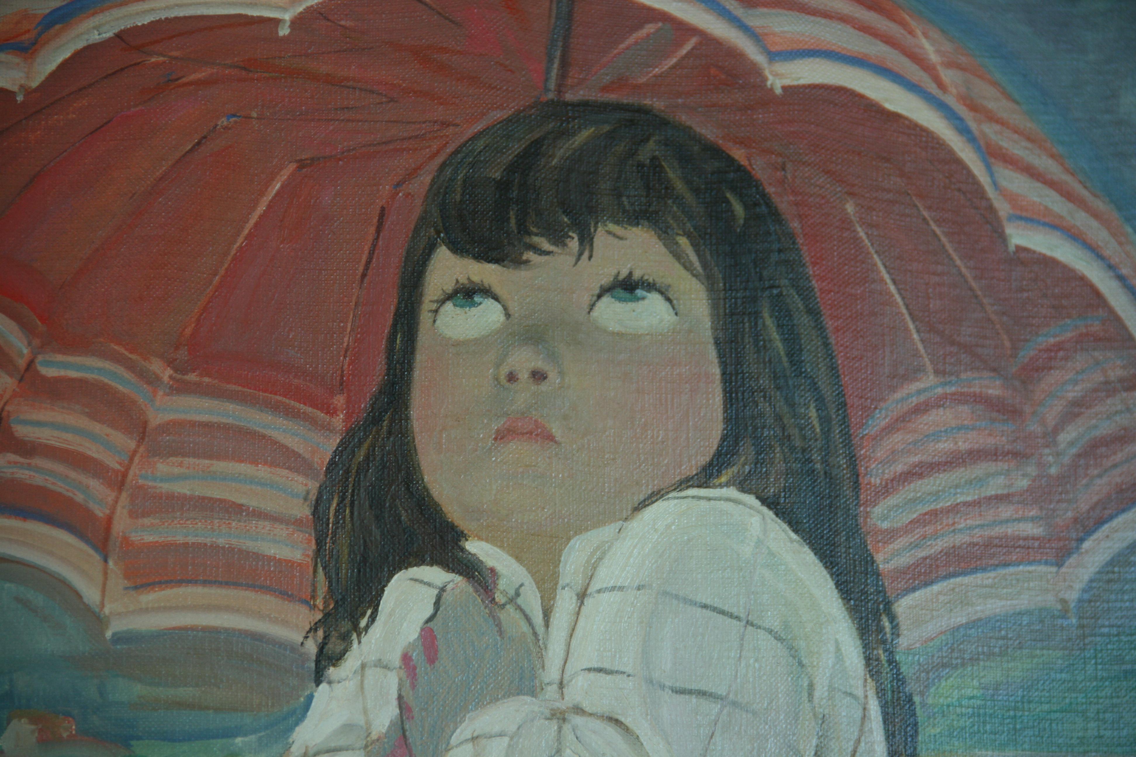 Ecolière Waiting For The Bus sous la pluie en vente 8