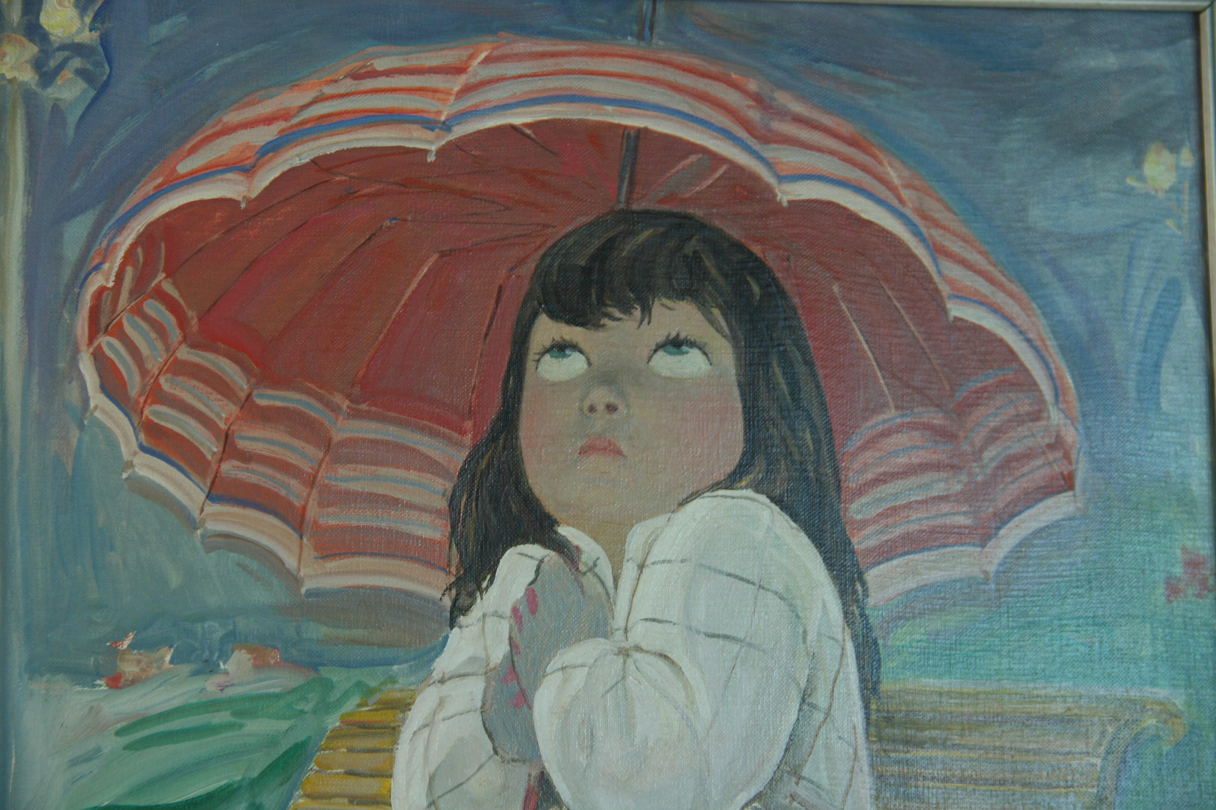 6077 Ecolière attendant le bus sous la pluie huile dans un cadre en bois personnalisé
Taille de l'image 19x23
