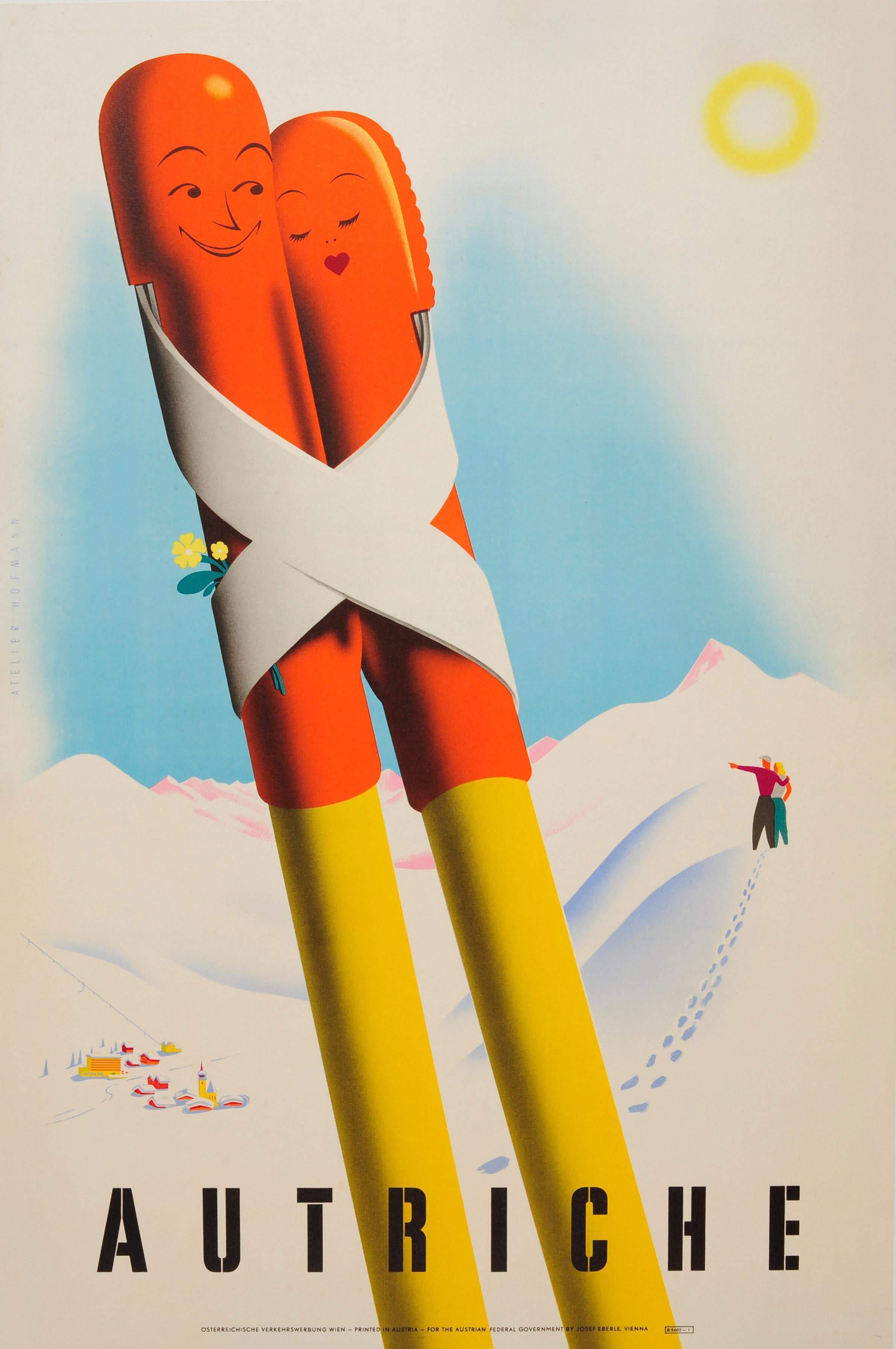 Walter Hofmann Print - Original Vintage Winter Sport And Skiing Travel Poster Romantic Austria Autriche