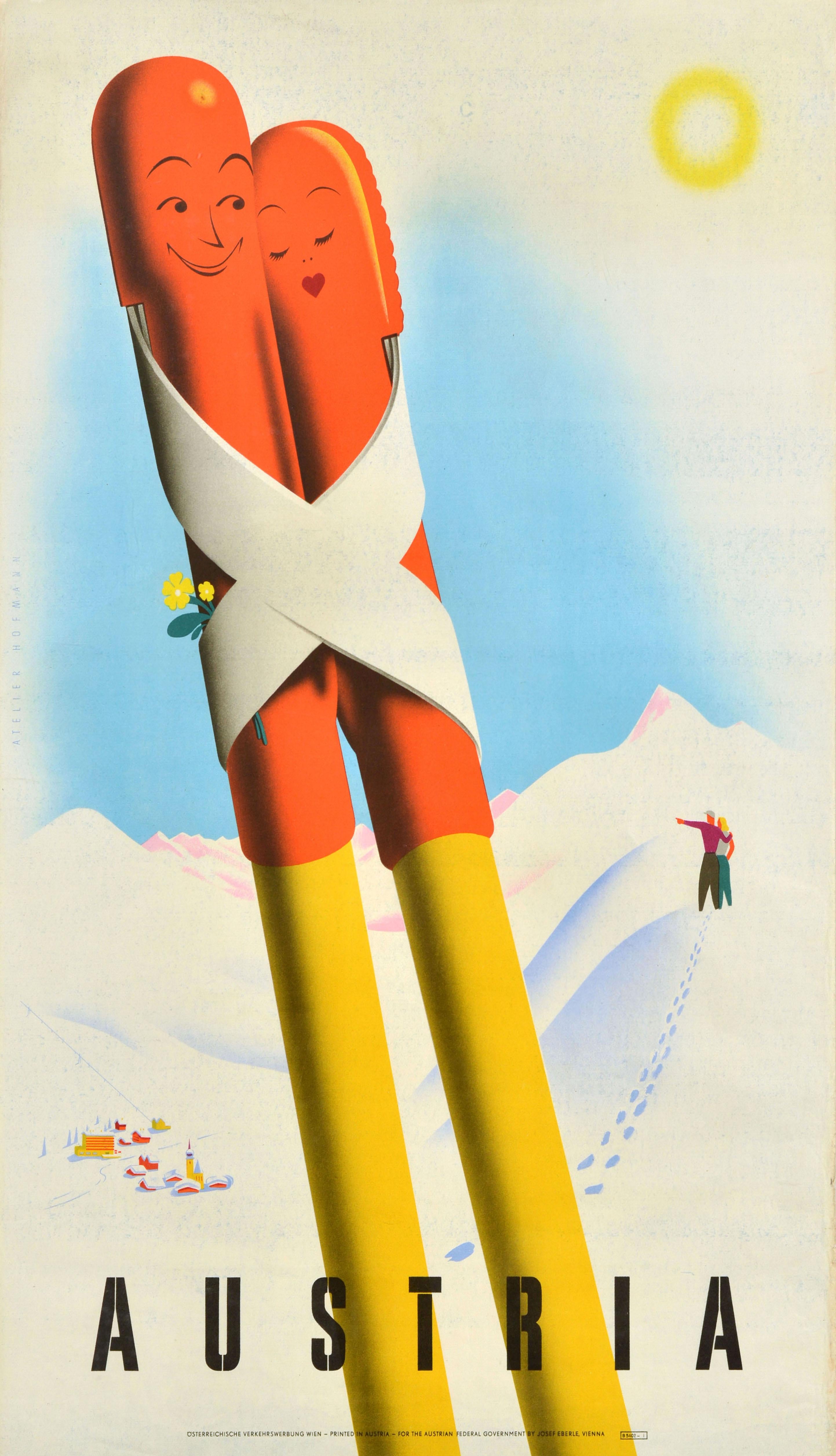 Walter Hofmann Print - Original Vintage Winter Sport Travel Poster Austria Love Ski Poles Hofmann Snow