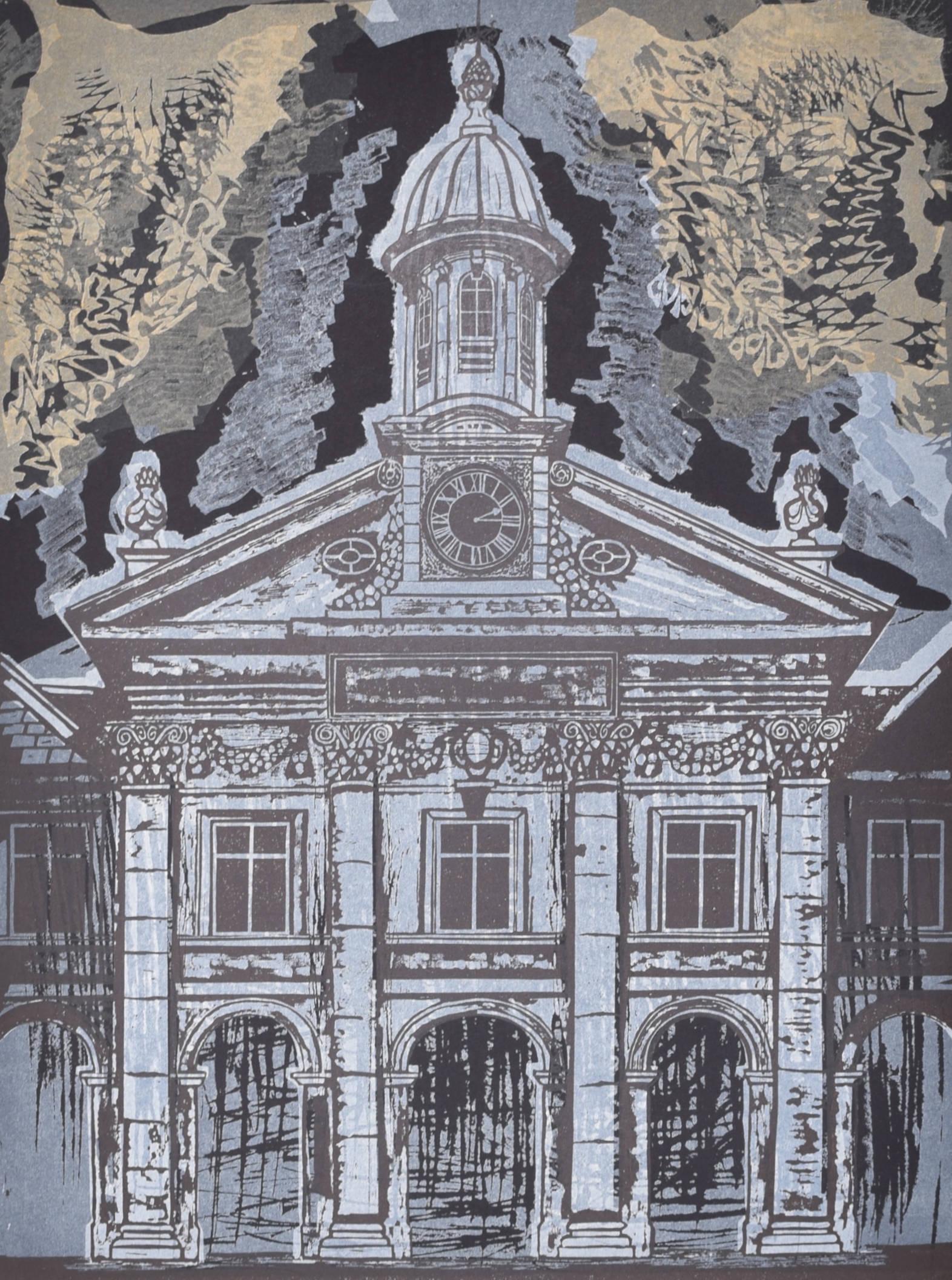 Emmanuel College, Cambridge Chapel linocut print by Walter Hoyle For Sale 1