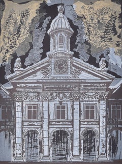 Emmanuel College, Cambridge Chapel linocut print by Walter Hoyle