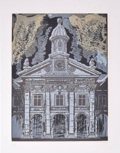 Emmanuel College, Cambridge Chapel linocut print by Walter Hoyle