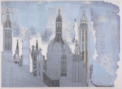 Vintage King's College, Cambridge linocut print by Walter Hoyle