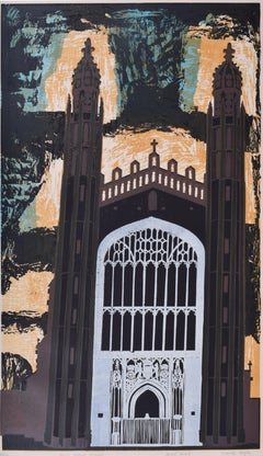 Vintage Walter Hoyle King’s College Chapel Cambridge linocut print Modern British Art