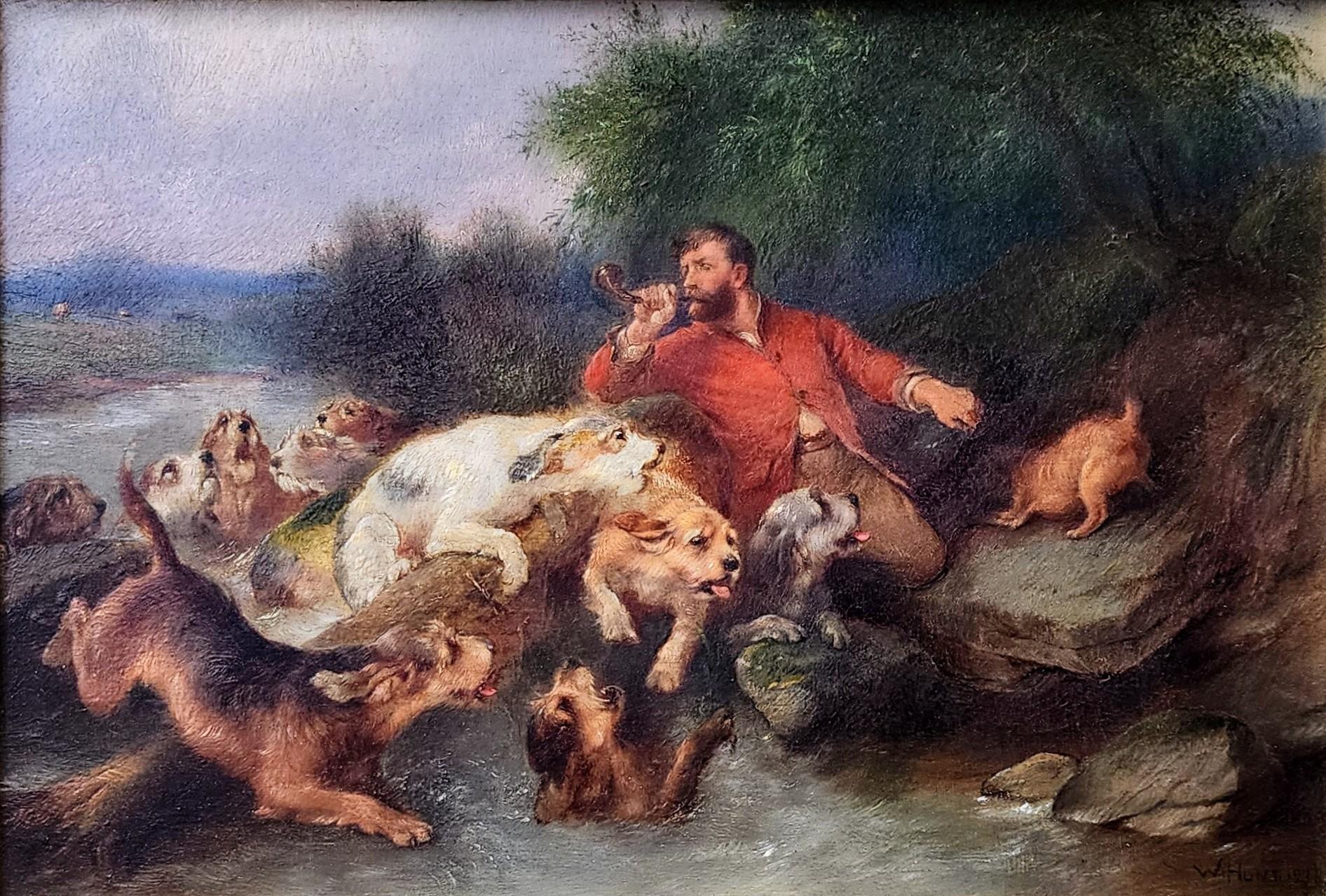 The Otter Hunt, English Hunt Scene, Sporting Art, Hunting Dogs, Dog - Painting by Walter Hunt