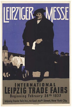 Affiche vintage originale de l'Exposition internationale de Leipzig (messe de Leipzig)