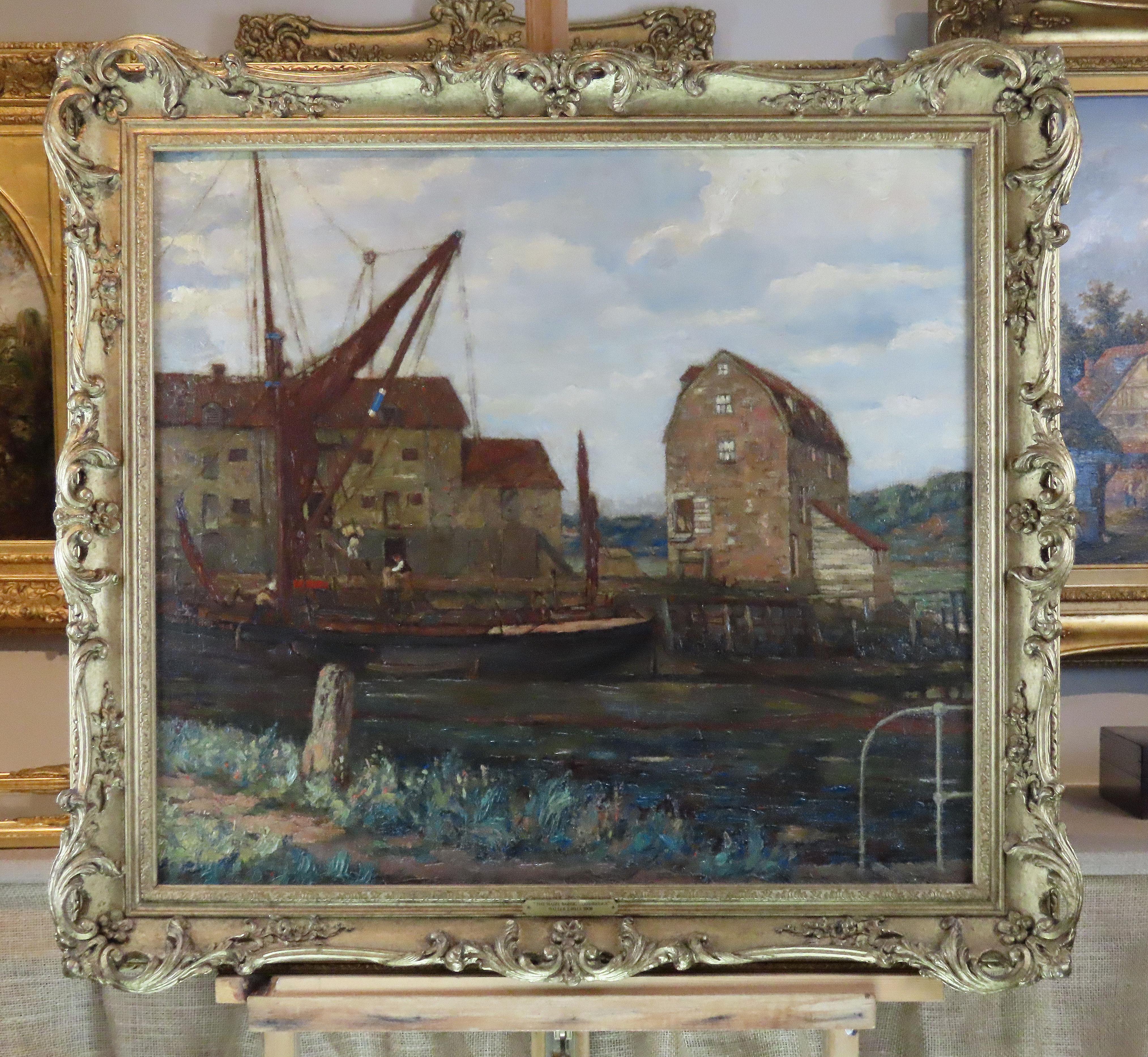 Original Öl auf Leinwand. Walter J. Hall, „The Maize Barge, Woodbridge“ im Angebot 1