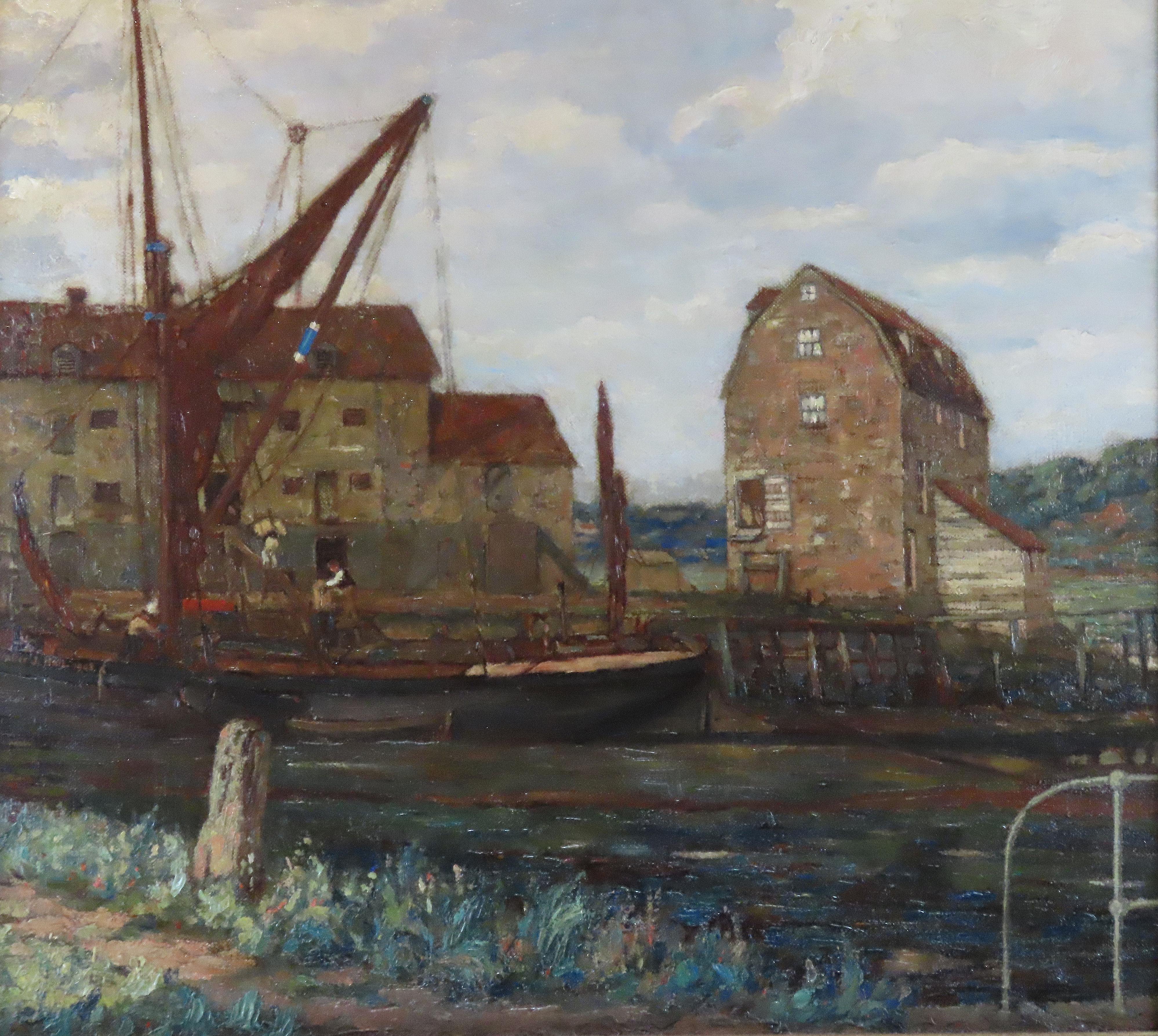 Original Öl auf Leinwand. Walter J. Hall, „The Maize Barge, Woodbridge“ im Angebot 2