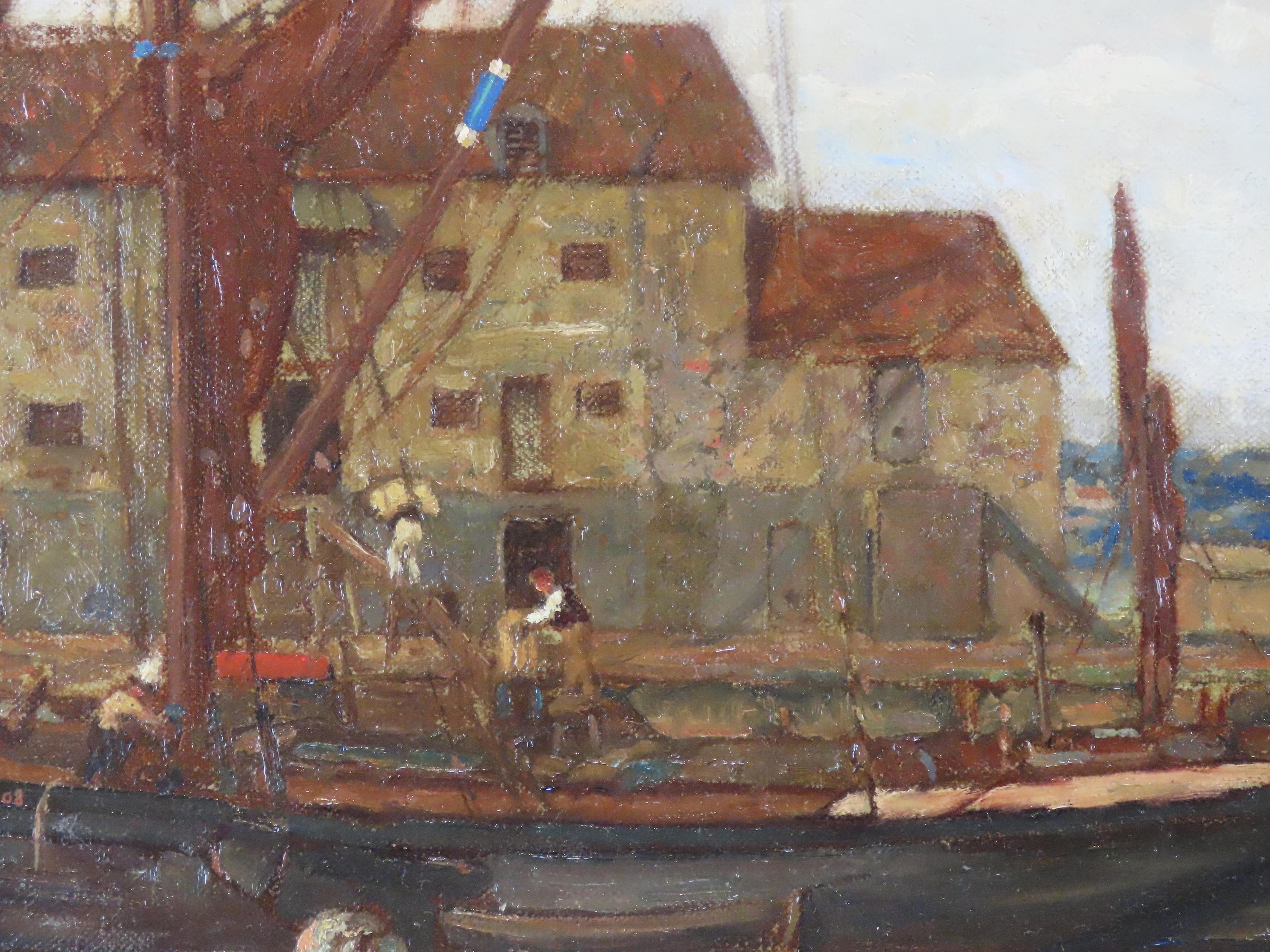 Original Öl auf Leinwand. Walter J. Hall, „The Maize Barge, Woodbridge“ im Angebot 3