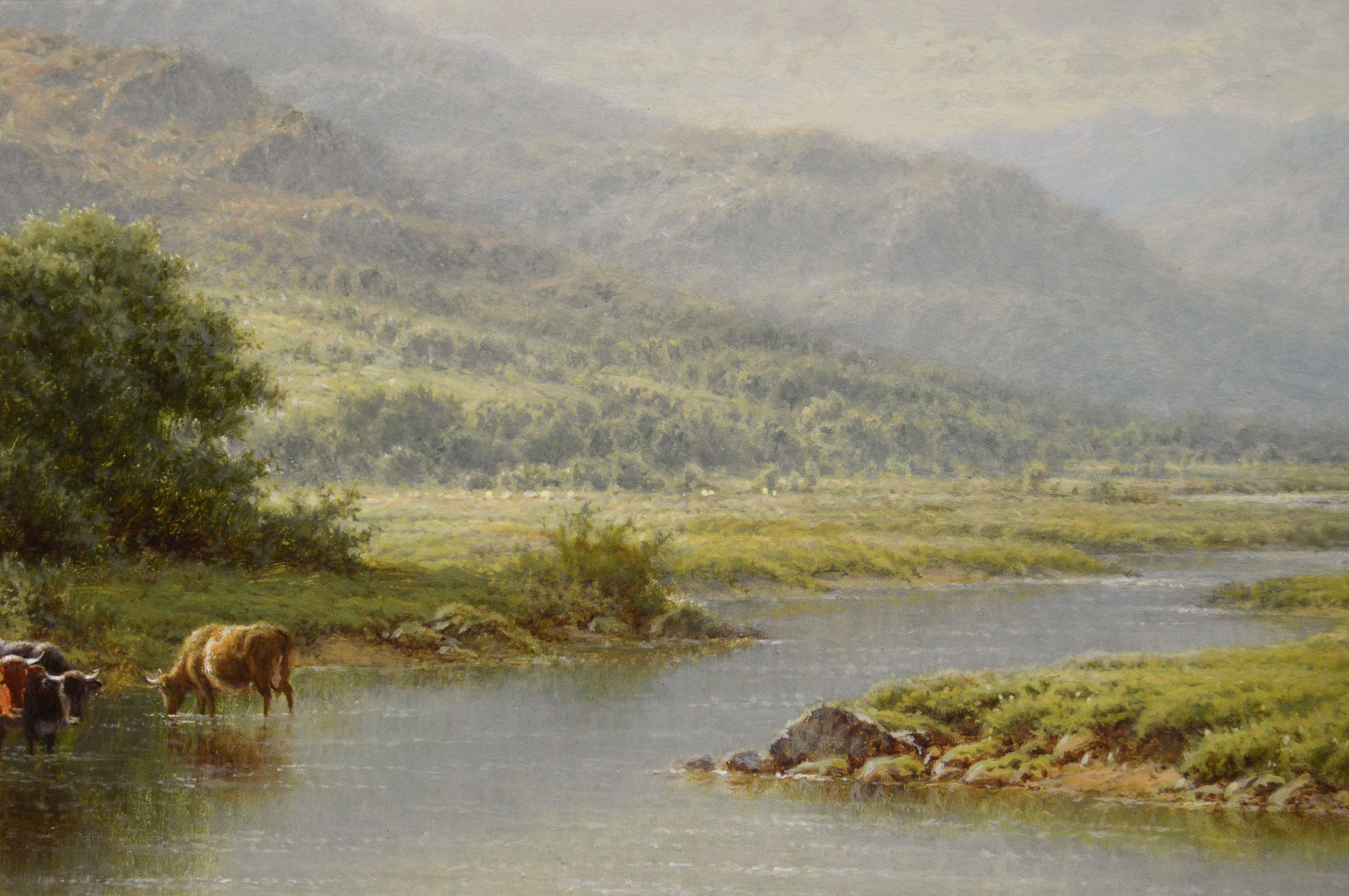 Welsh landscape oil painting of cattle by the River Llugwy, North Wales For Sale 1