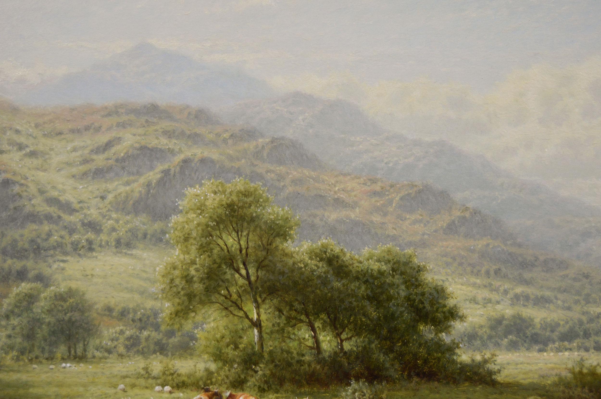 Welsh landscape oil painting of cattle by the River Llugwy, North Wales For Sale 1