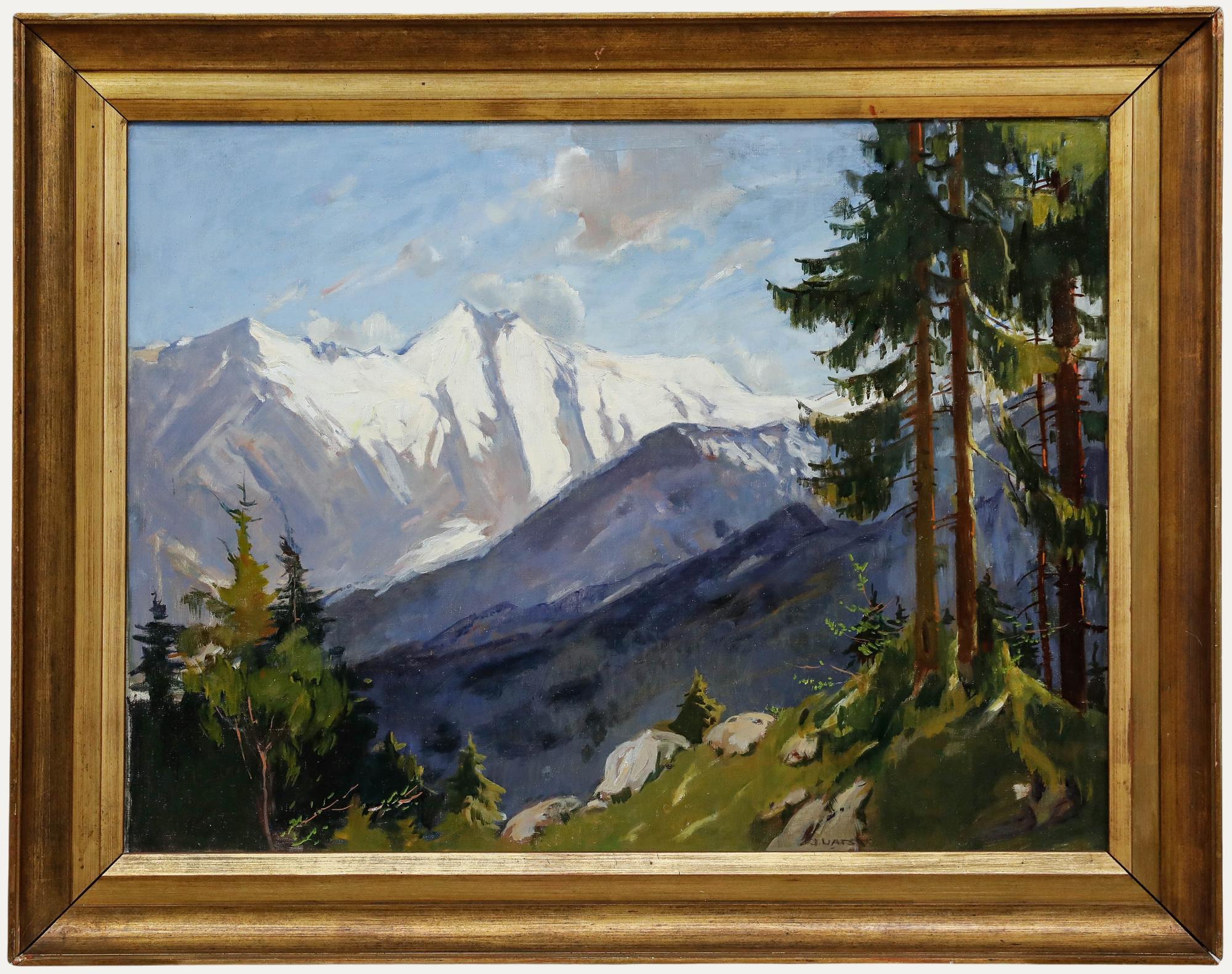 Walter J. Watson  Landscape Painting - J. Wats - 20th Century Oil, Grossglockner, Austria