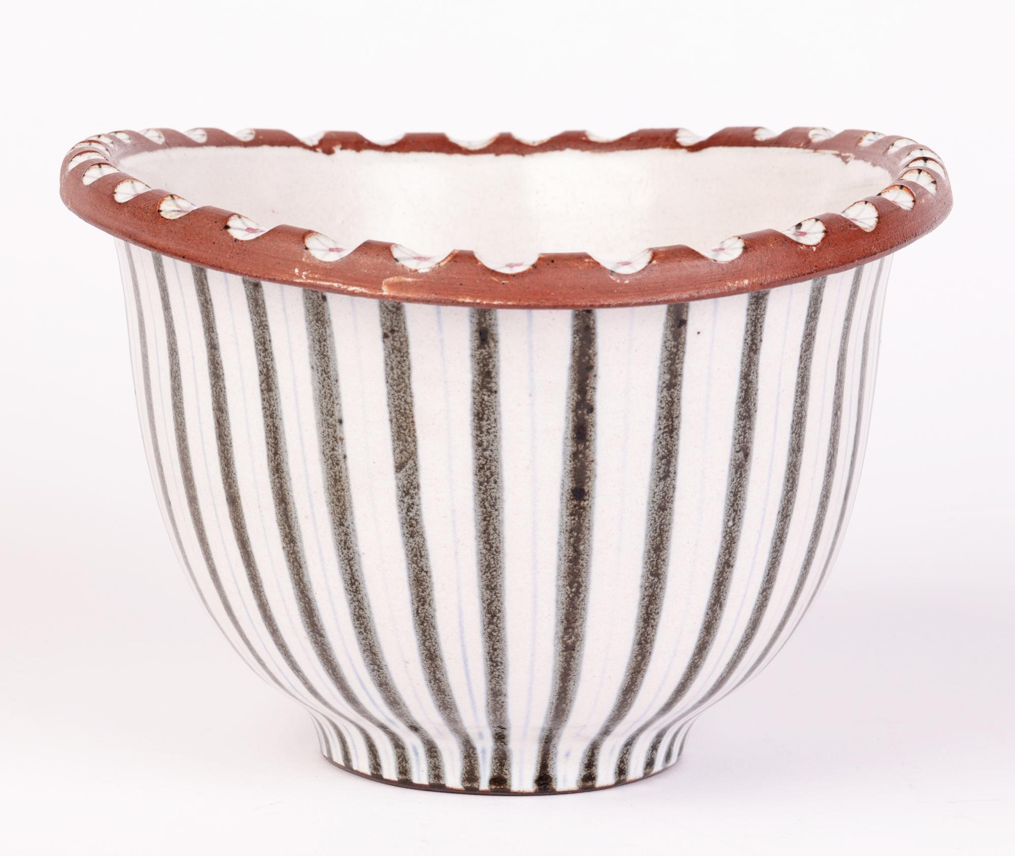 Walter & Jack Cole Mid-Century Rye Studio Pottery Linear Pattern Bowl 6