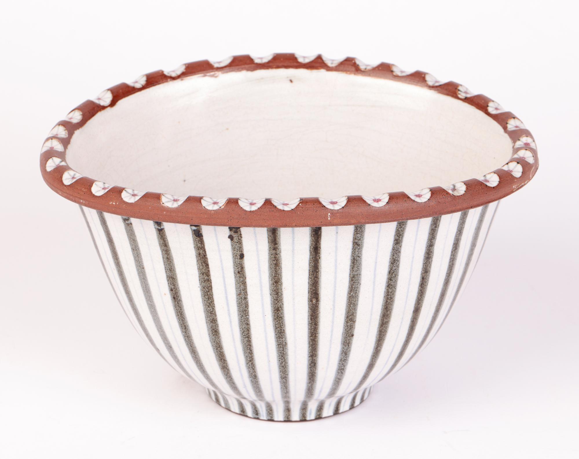 Walter & Jack Cole Mid-Century Rye Studio Pottery Linear Pattern Bowl 11