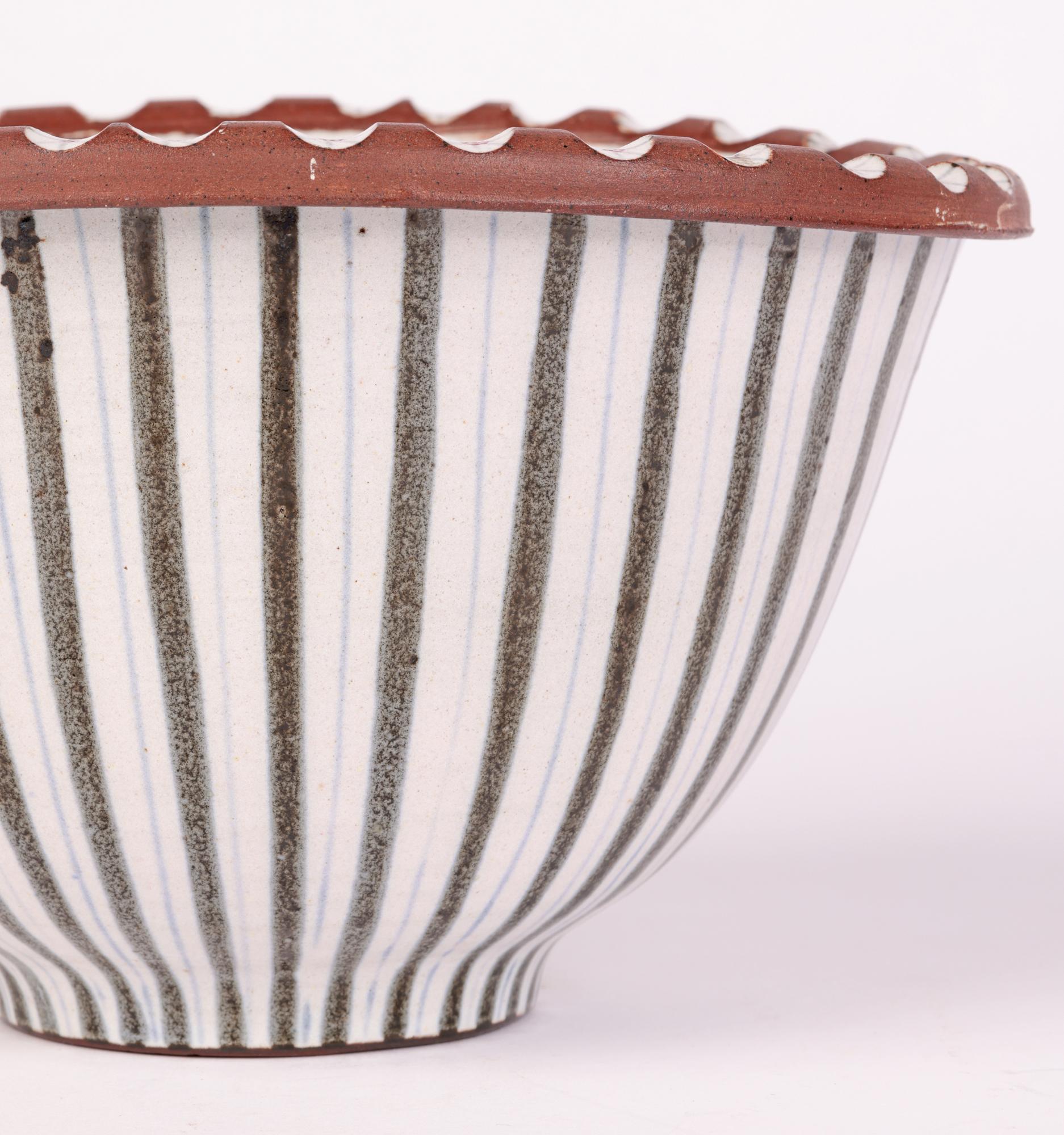 English Walter & Jack Cole Mid-Century Rye Studio Pottery Linear Pattern Bowl