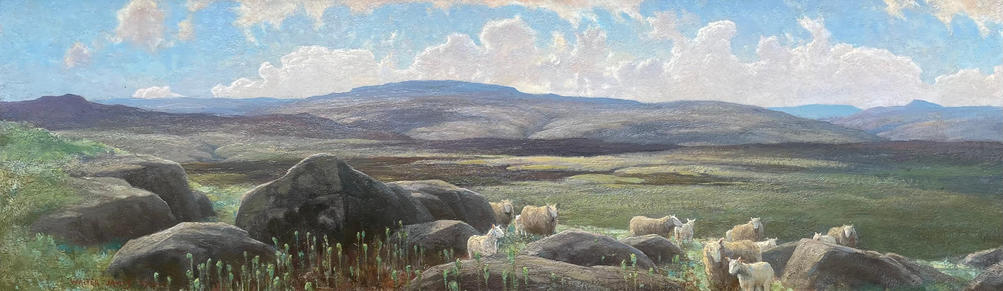 Walter James - Olio paesaggistico preraffaellita britannico raffigurante Pecore nella brughiera - Painting di Walter James, 3rd Baron Northbourne