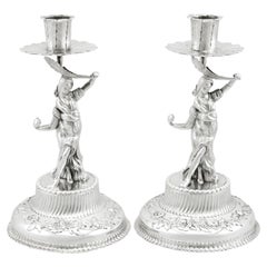 Walter & John Barnard Antique 1880s Victorian Sterling Silver Tapersticks