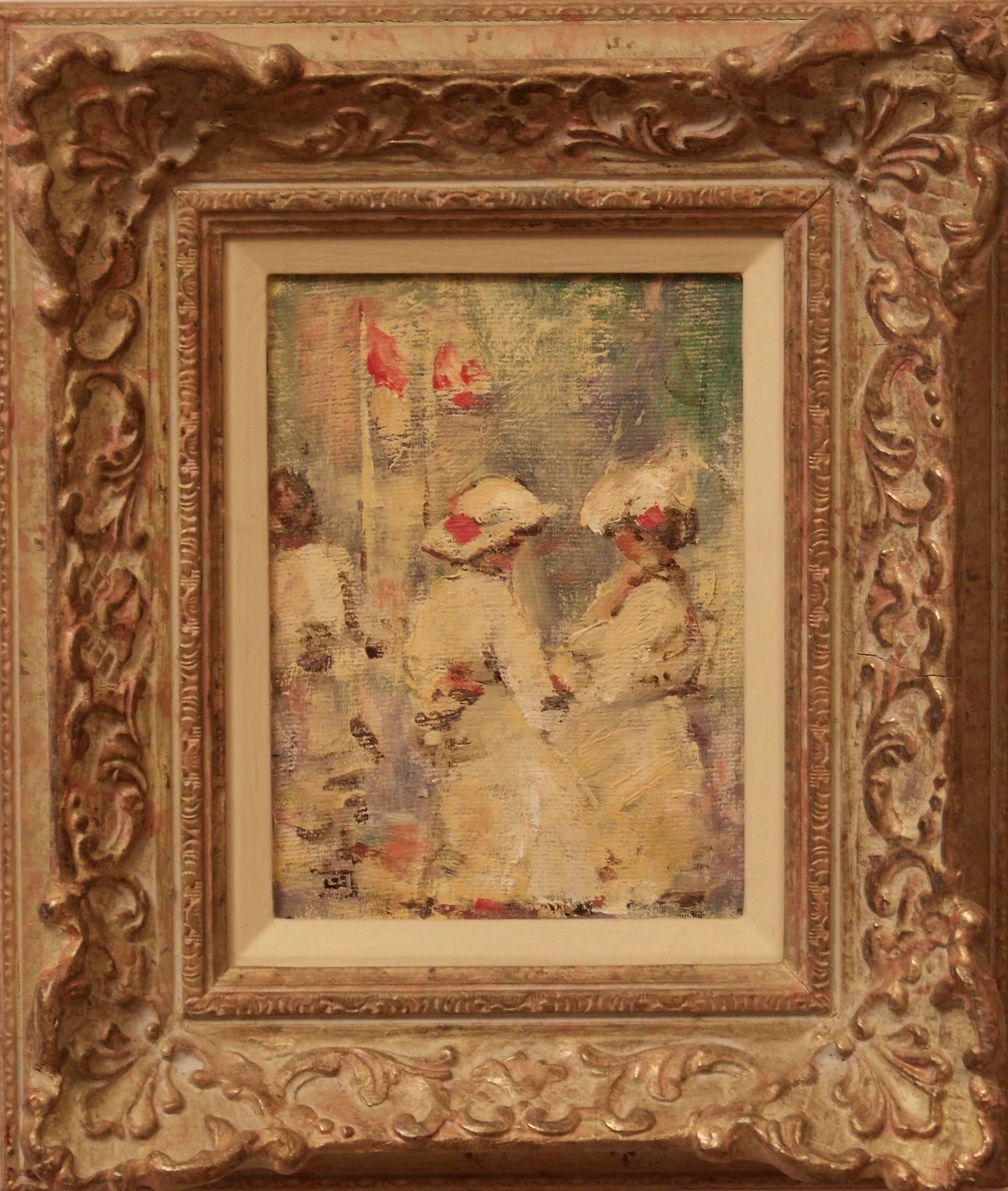 Girls in France - Mid - Late 20th Century Impressionist Oil by Walter Beauvais - Painting by Walter John Beauvais