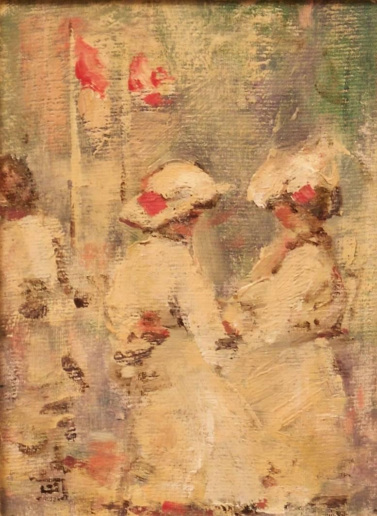 Walter John Beauvais Figurative Painting - Girls in France - Mid - Late 20th Century Impressionist Oil by Walter Beauvais